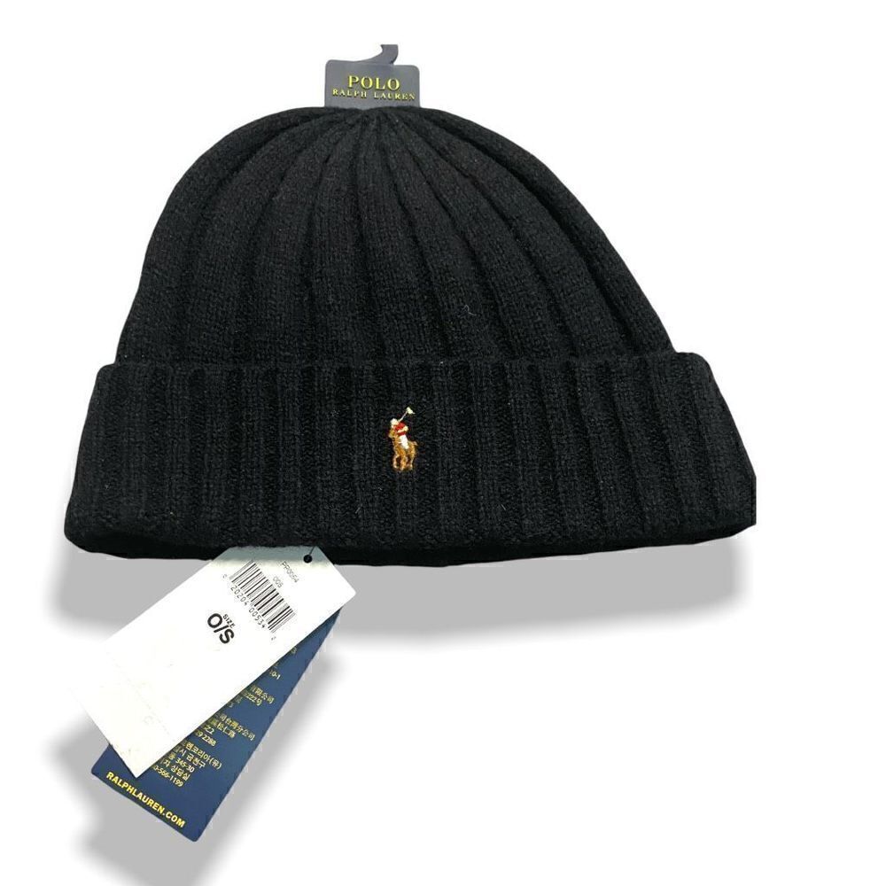 Polo Ralph Lauren Mens Signature Merino Wool Cuffed Beanie Black One Size (b)